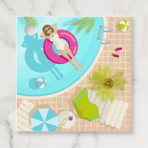 Étiquettes Cadeau Fille de piscine en bikini plage d'été
