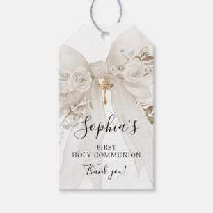 Étiquettes-cadeau Fille de première communion Nœud blanc Roses Merci