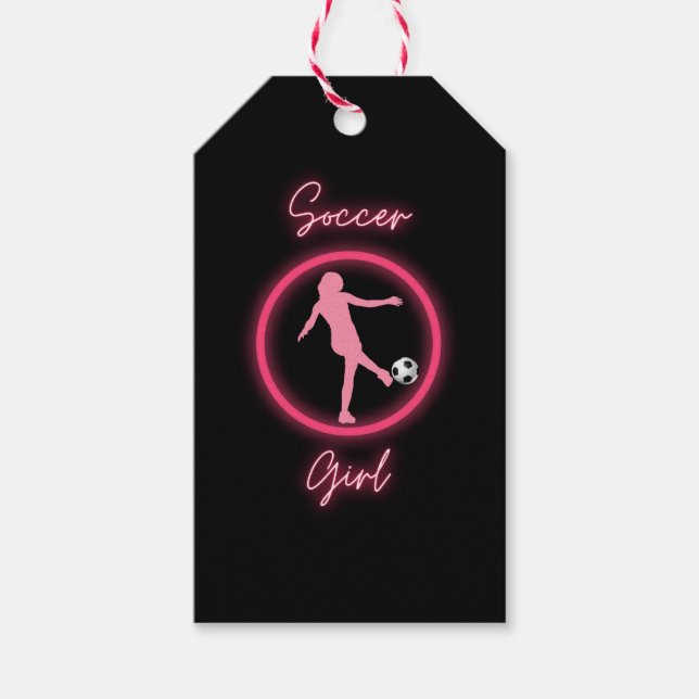 Étiquettes-cadeau Fille de soccer rose brillant (Devant)