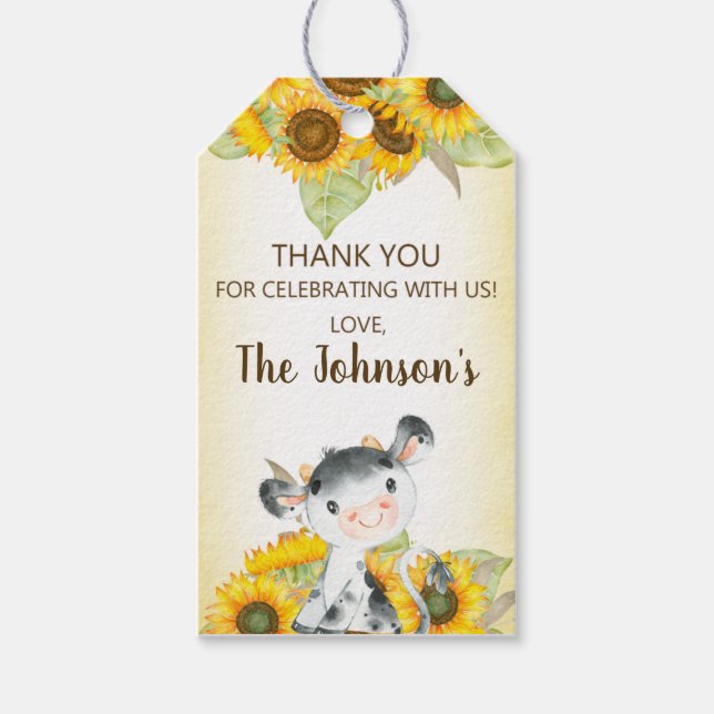 Étiquettes-cadeau Fille de vache et de tournesol anniversaire merci  (Devant)