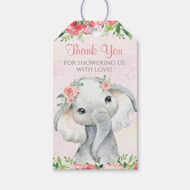 Étiquettes-cadeau Fille Eléphant Baby shower Favoriser (Devant)