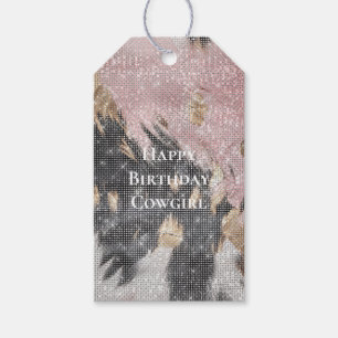 Étiquettes-cadeau Fille étincelante rose Noir Or Cowgirl Cowhide