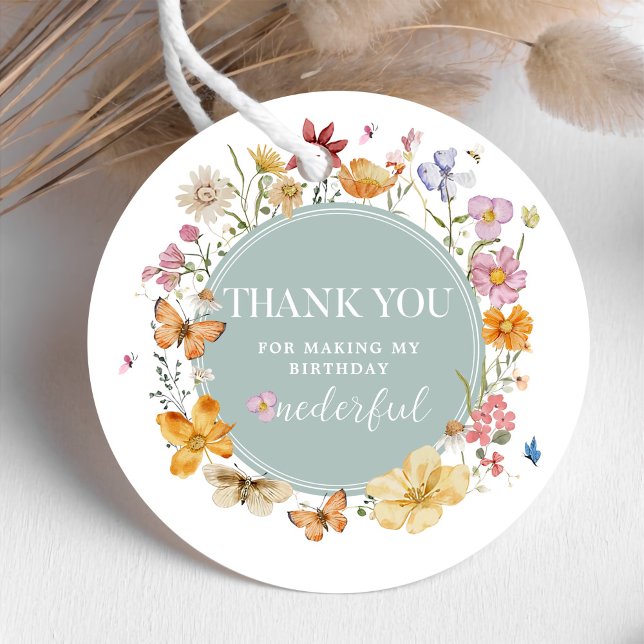 Étiquettes Cadeau Fille Fleur sauvage 1er anniversaire (Créateur téléchargé)