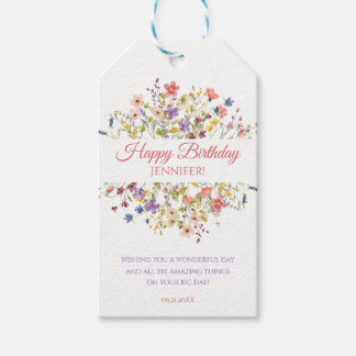 Étiquettes-cadeau Fille Fleur Sauvage Aquarelle 1er Anniversaire