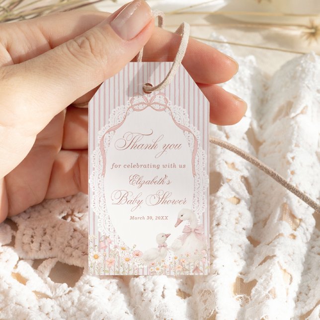 Étiquettes-cadeau Fille Fleur Silly Goose Baby Shower Remerciements (Créateur téléchargé)