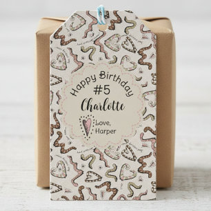 Étiquettes-cadeau Fille Insectes Coeur Veux vers Anniversaire