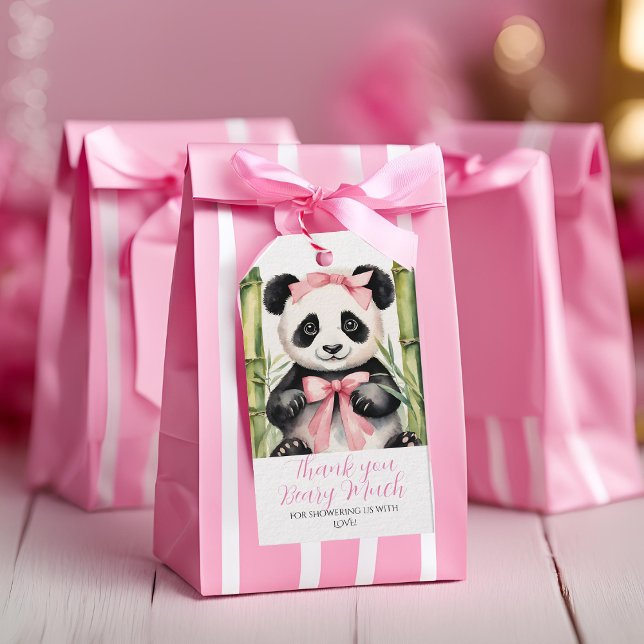 Étiquettes-cadeau Fille Ourson Panda Baby Shower Merci Beaucoup (Créateur téléchargé)