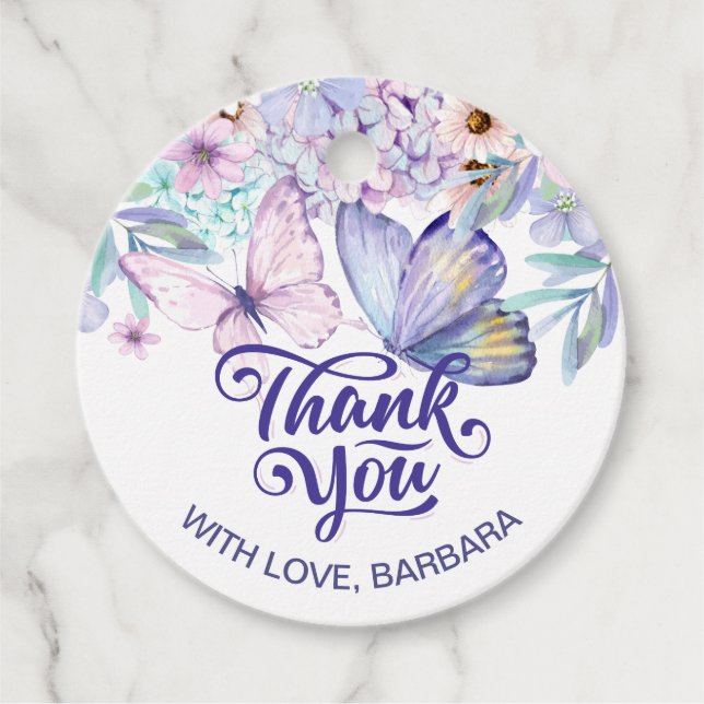 Étiquettes Cadeau Fille papillon Anniversaire Blush Floral (Devant)