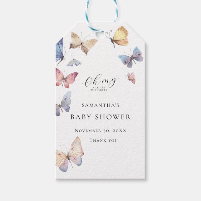 Étiquettes-cadeau Fille Papillon Célébration de Naissance (Devant)
