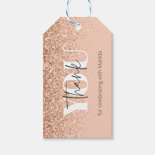 Étiquettes-cadeau Fille pêche gris parties scintillant moderne merci (Devant)