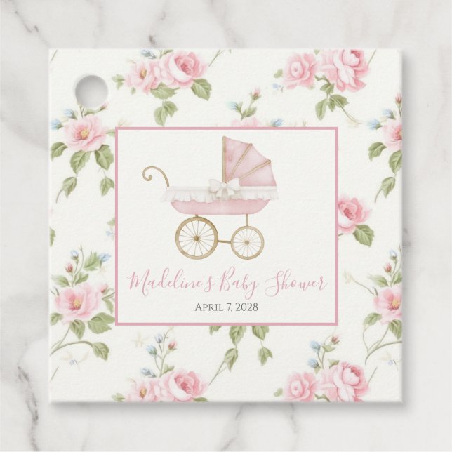 Étiquettes Cadeau Fille Porte Rose Floral & En vichy (Devant)