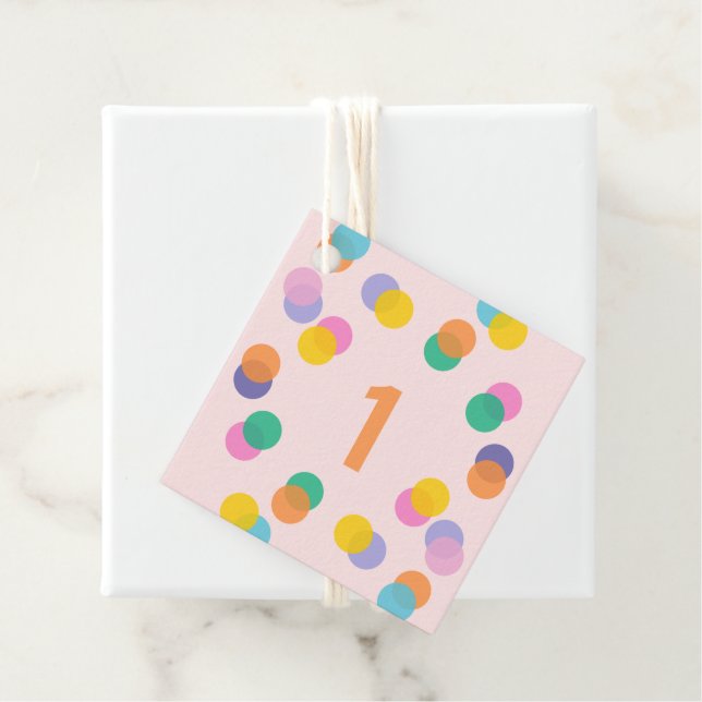 Étiquettes Cadeau Fille premier anniversaire Colorful Confetti Merci (En situation)