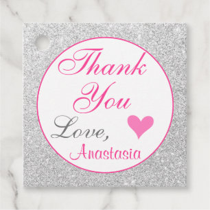 Étiquettes Cadeau Fille princesse rose et argent Merci Parties scint