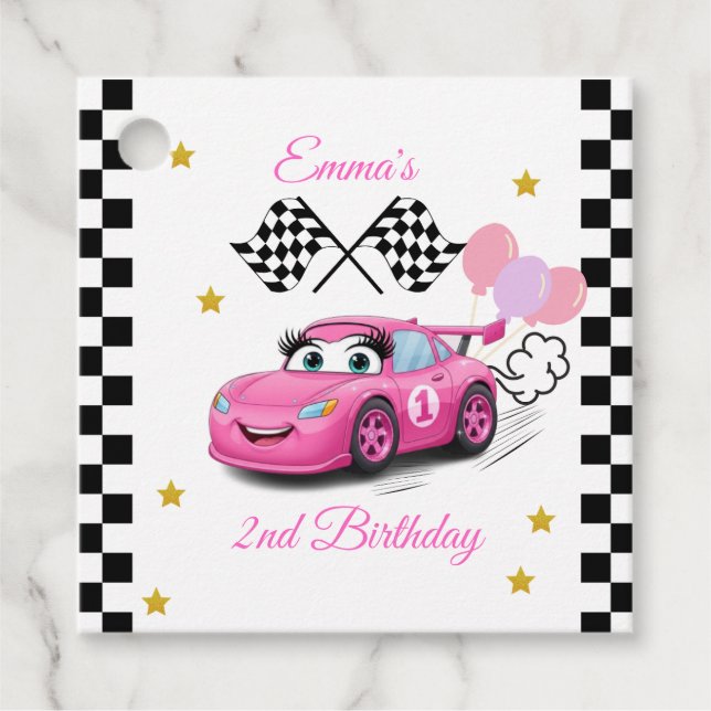 Étiquettes Cadeau Fille Racing Anniversaire | Rapide un et deux fois (Devant)