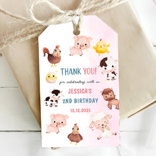 Étiquettes-cadeau Fille rose Animaux de ferme Anniversaire