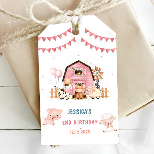 Étiquettes-cadeau Fille rose Animaux de ferme Anniversaire