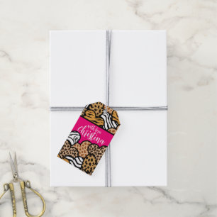 Étiquettes-cadeau Fille Rose Joueuse Coeurs Posters de animaux Nom