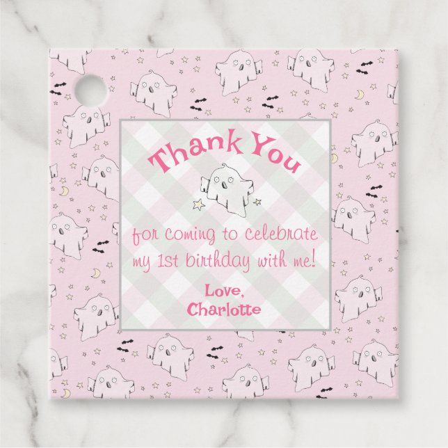 Étiquettes Cadeau Fille rose mignonne Fantômes Baby Halloween Carré (Devant)