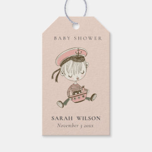 Étiquettes-cadeau Fille rose rousse Petit Baby shower marin Nautique
