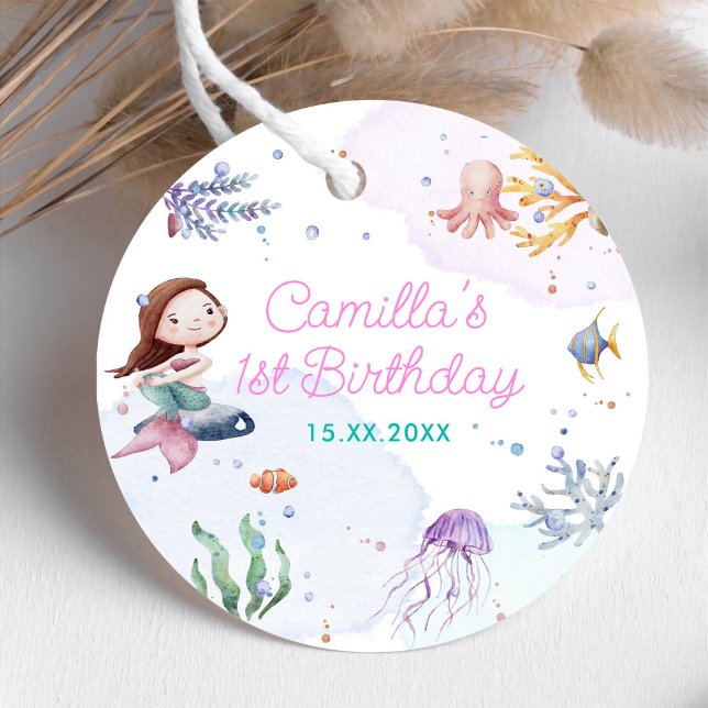 Étiquettes Cadeau Fille Sirène 1ère fête d'anniversaire (Créateur téléchargé)