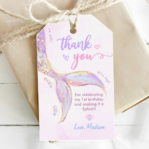 Étiquettes-cadeau Fille Sirène 1ère fête d'anniversaire