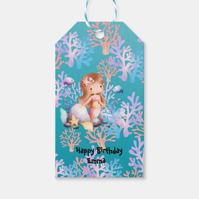 Étiquettes-cadeau fille sirène magique sous le pastel arc-en-ciel de (Devant)