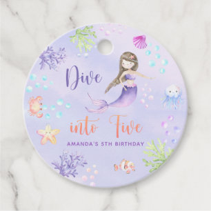 Étiquettes Cadeau Fille sirène plonge dans sa cinquième 5ème fête d'