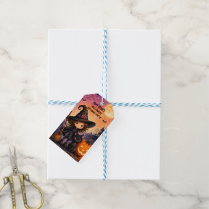 Étiquettes-cadeau Fille Sorcière Halloween Fête d'anniversaire Merci
