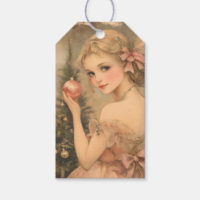 Étiquettes-cadeau Fille Vintage personnalisée avec Bauble rose (Devant)