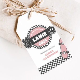 Étiquettes-cadeau Filles À damiers Skateboard Super Rad Anniversaire