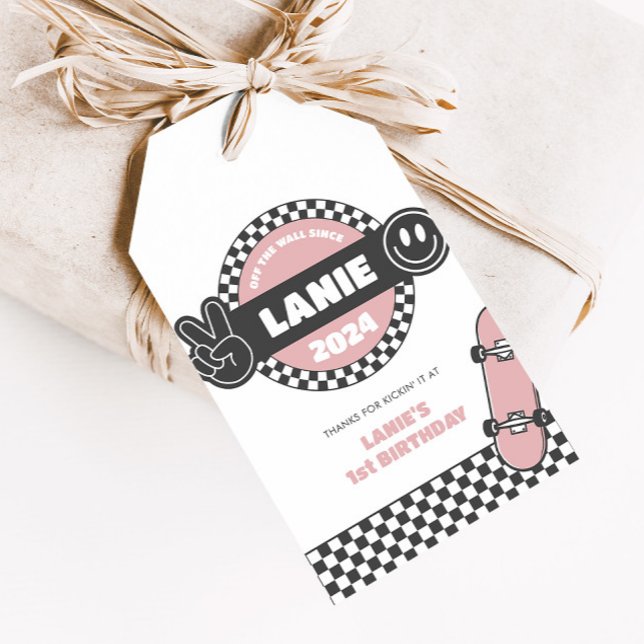 Étiquettes-cadeau Filles À damiers Skateboard Super Rad Anniversaire (Créateur téléchargé)