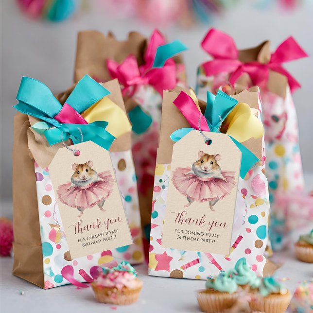 Étiquettes-cadeau Filles hamsters ballerines Anniversaire Merci (Créateur téléchargé)