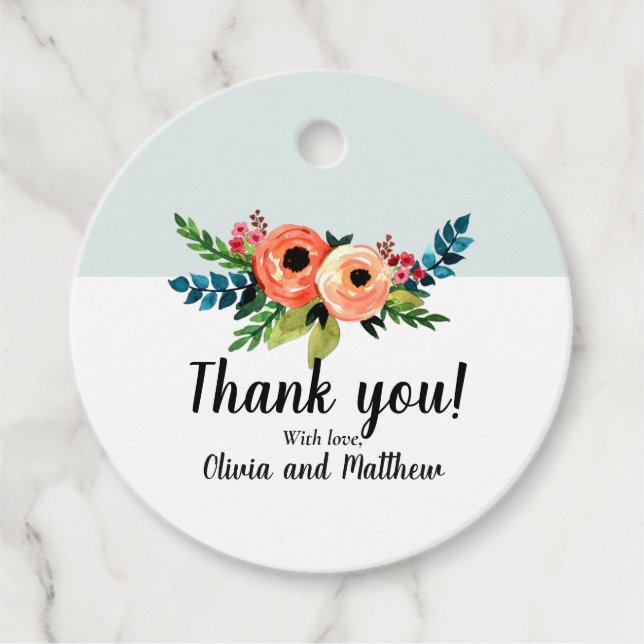 Étiquettes Cadeau Filles Mignonnes Fleurs Aquarelle et Baby Shower (Devant)