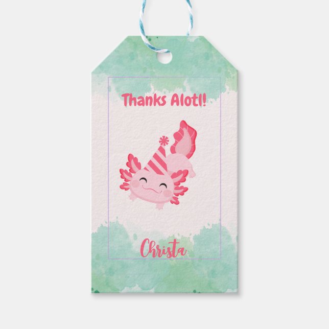 Étiquettes-cadeau Filles mignonnes Pink Axolotl 1er anniversaire (Devant)