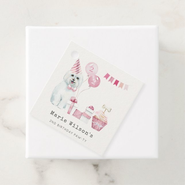 Étiquettes Cadeau Filles mignonnes Roses Fête Chien Chien Robe N'Imp (En situation)