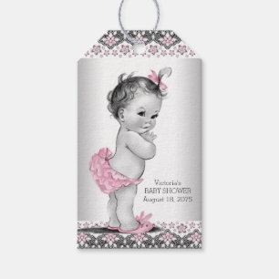 Étiquettes-cadeau Filles Rose Noir Vintage Baby Shower