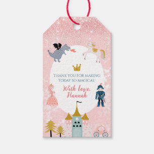 Étiquettes-cadeau Filles rose princesse magique Merci d'anniversaire