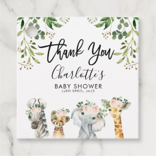 Étiquettes Cadeau Filles Safari Animaux Baby shower Favoriser Tags