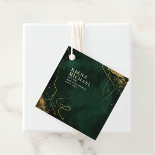 Étiquettes Cadeau Fine Lines Gold Abstrait Mariage V1 Emerald ID867