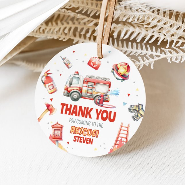 Étiquettes Cadeau Fire Truck Birthday Party  (Fire Truck Birthday Party Favor Tags)