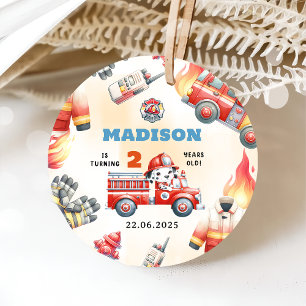 Étiquettes Cadeau Fire Truck Firefighter 2e fête d'anniversaire