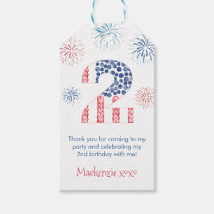 Étiquettes-cadeau Firecracker Rouge Blanc Deux fête d'anniversaire