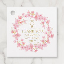 First Communion Cherry Blossom floral Favor Tags 