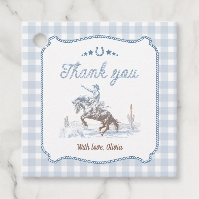 Étiquettes Cadeau First Rodeo 1st Birthday Blue Western (Devant)