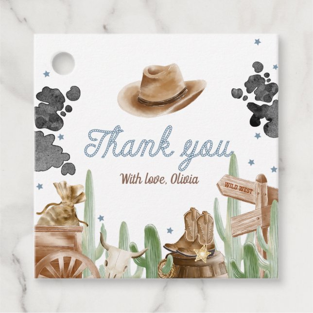 Étiquettes Cadeau First Rodeo Rustic Wild West (Devant)