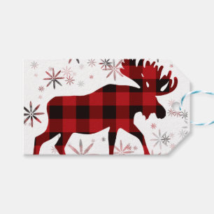 Étiquettes-cadeau Flacon de neige vintage rouge d'orignal