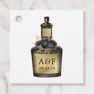 Étiquettes Cadeau Flacon de potion noir et or monogrammé