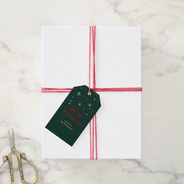 Étiquettes-cadeau Flacons de neige de Noël vert (Avec de la ficelle)