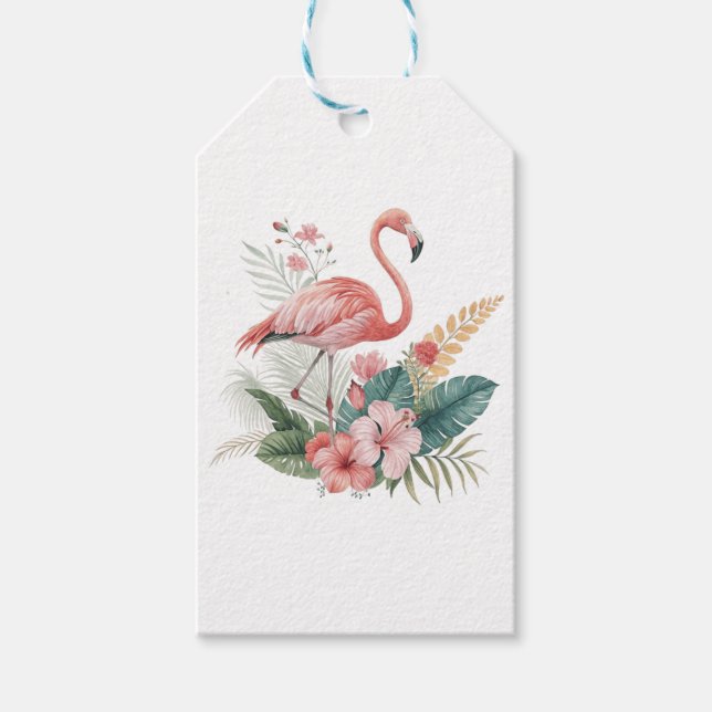 Étiquettes-cadeau Flamant aux fleurs (Devant)