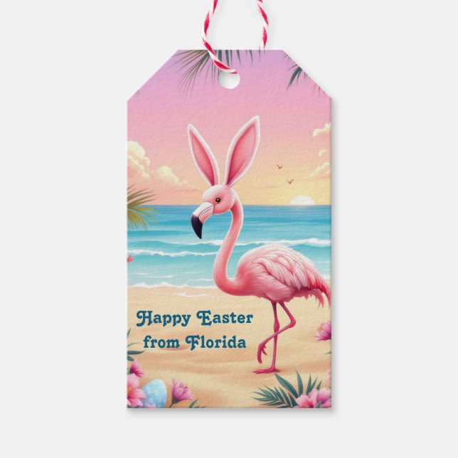 Étiquettes-cadeau Flamant rose Bunny Ears Holi (Devant)